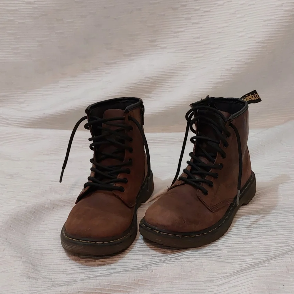 Dr. Martens Brown Kids Lace-Up Combat Boots Size 2